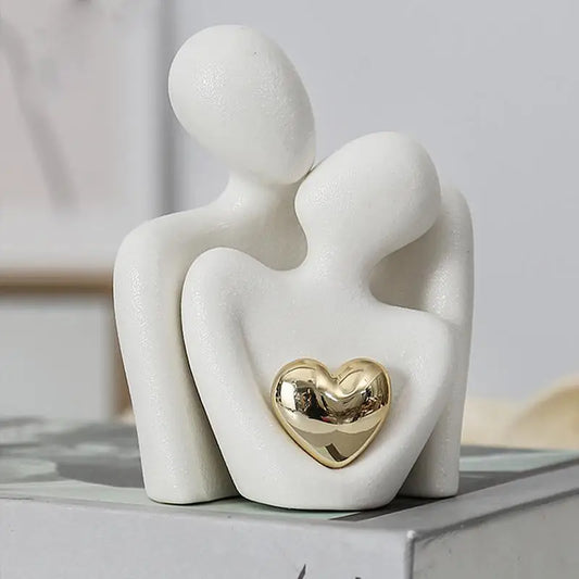 Nordic Abstract Couple Statue – Modern Ceramic Home Sculpture