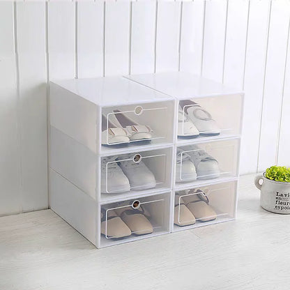 Foldable Shoe Box Storage Organizer holding shoes in the compartments